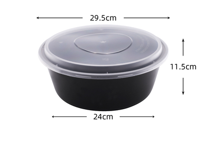 熱賣（60套裝）一次性圓形帶蓋加厚速食打包盒(黑色）（規格：4850ml）（尺寸：29.5cm*11.5cm*24cm）
