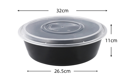 熱賣（60套裝）一次性圓形帶蓋加厚速食打包盒(黑色）（規格：5200ml）（尺寸：32cm*11cm*26.5cm）