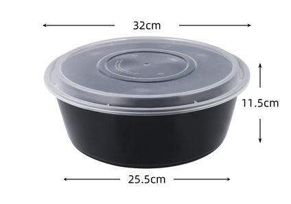 熱賣（60套裝）一次性圓形帶蓋加厚速食打包盒(黑色）（規格：5800ml）（尺寸：32cm*11.5cm*25.5cm）