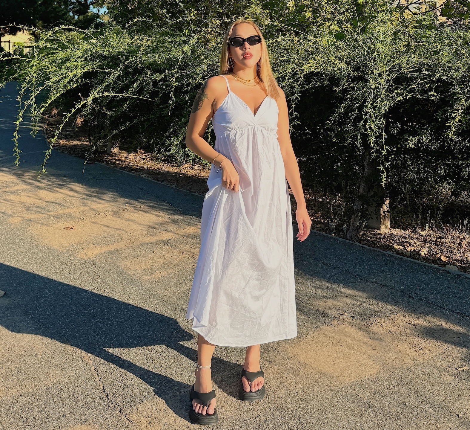 渡假感白色長洋裝