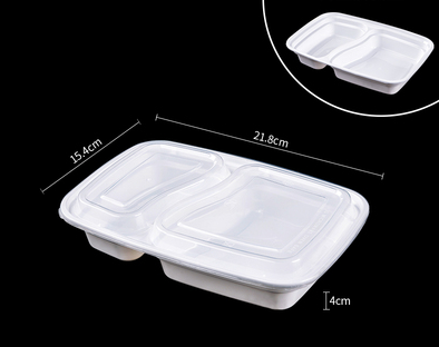 熱賣（150套裝）一次性帶蓋雙格餐盒（乳白色）(容量：850ml）（尺寸：15.4cm*21.8cm*4cm）