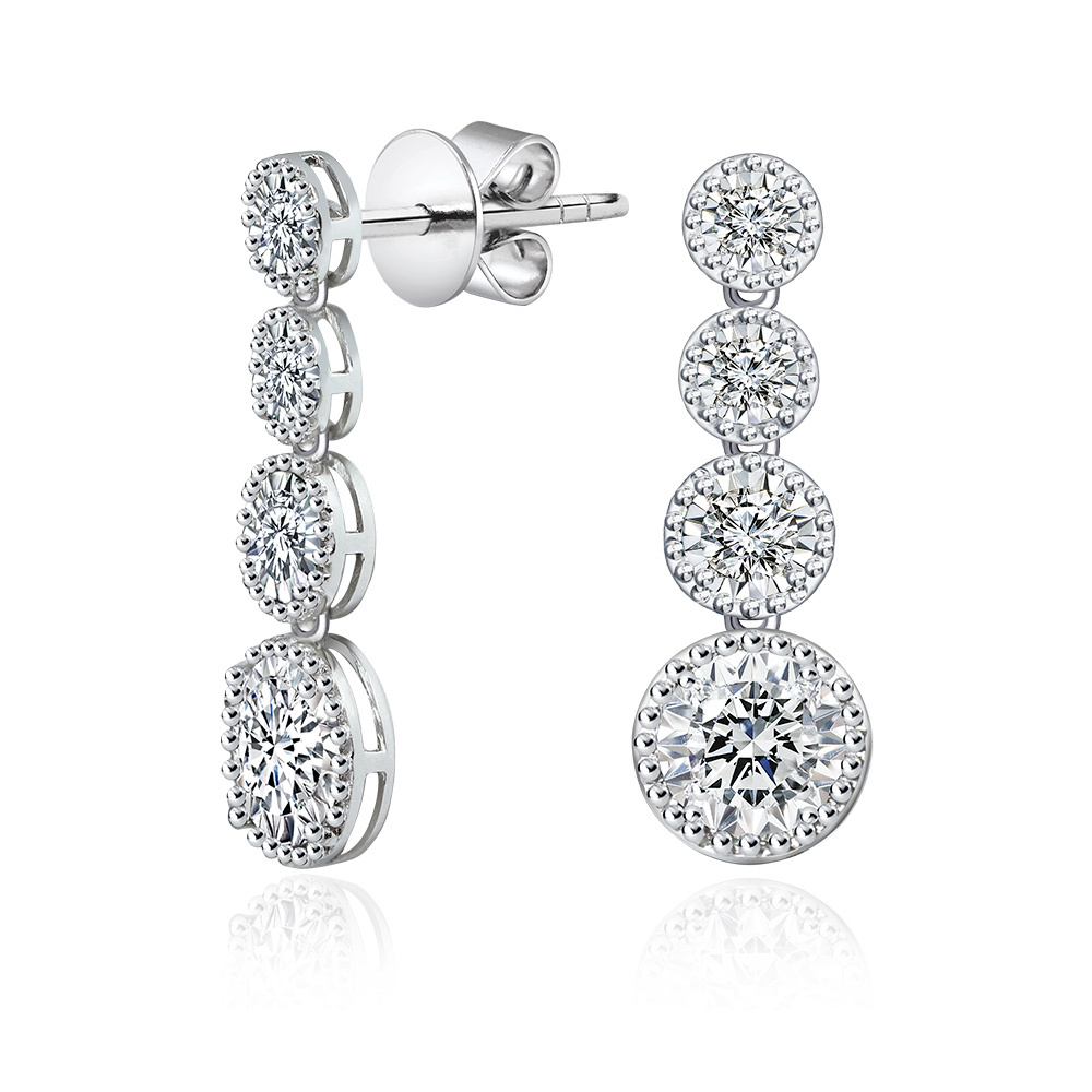 60分14K金滾珠垂墜鑽石耳環