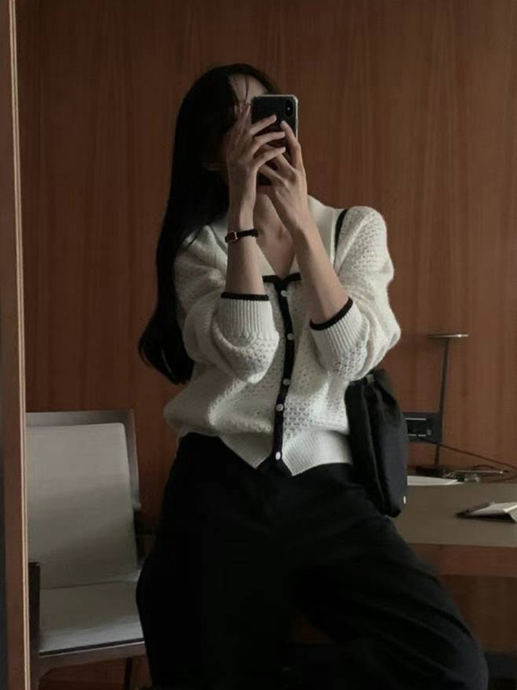 正韓ᴷᴼᴿᴱᴬ 🇰🇷 秋季針織拼色翻領罩衫外套