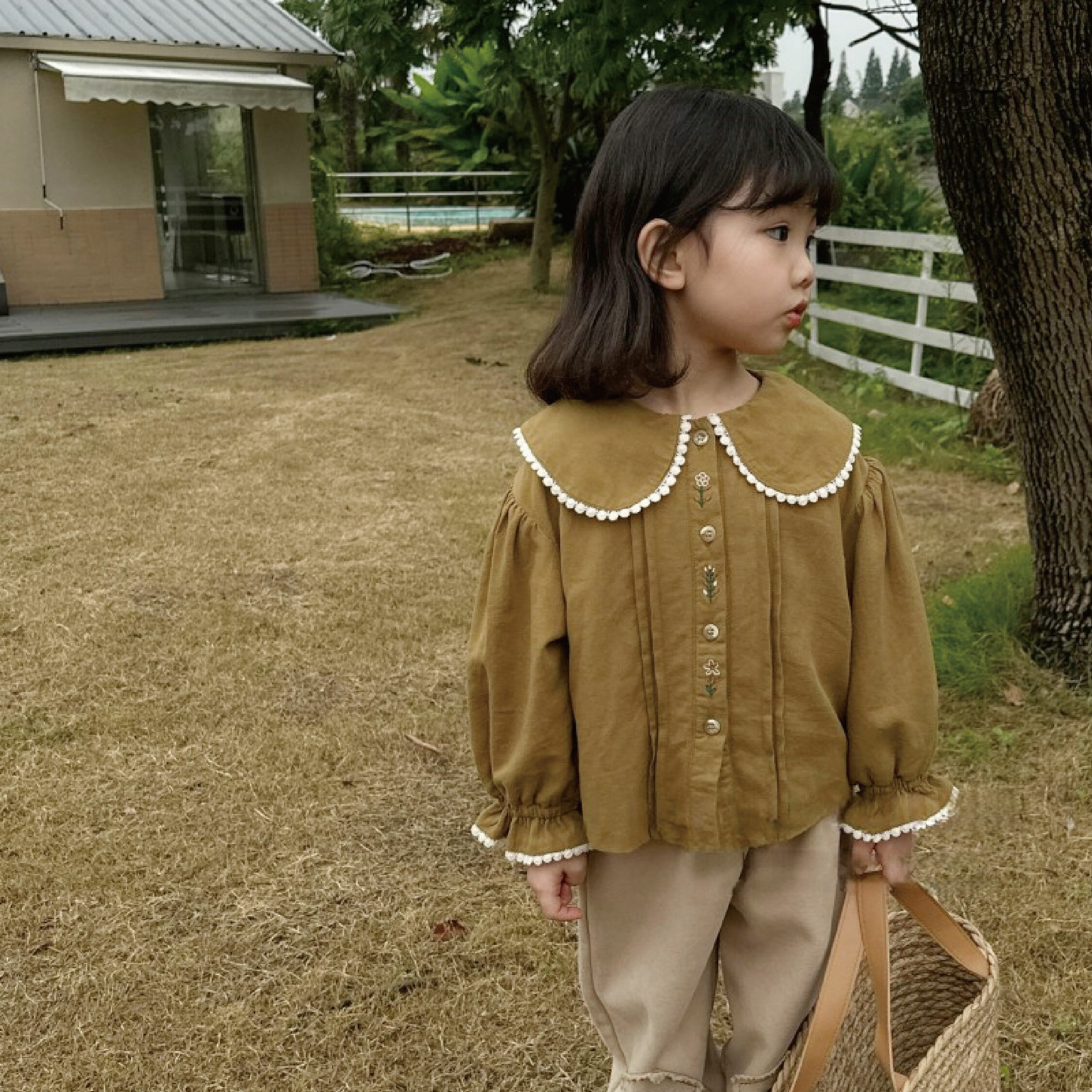 【H35731】清新花朵刺繡內刷毛上衣