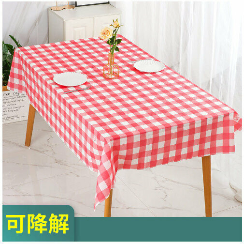 Hot style [10 sheets] Biodegradable thickened disposable tablecloth (red and white plaid) Size: 1mX1.4m)