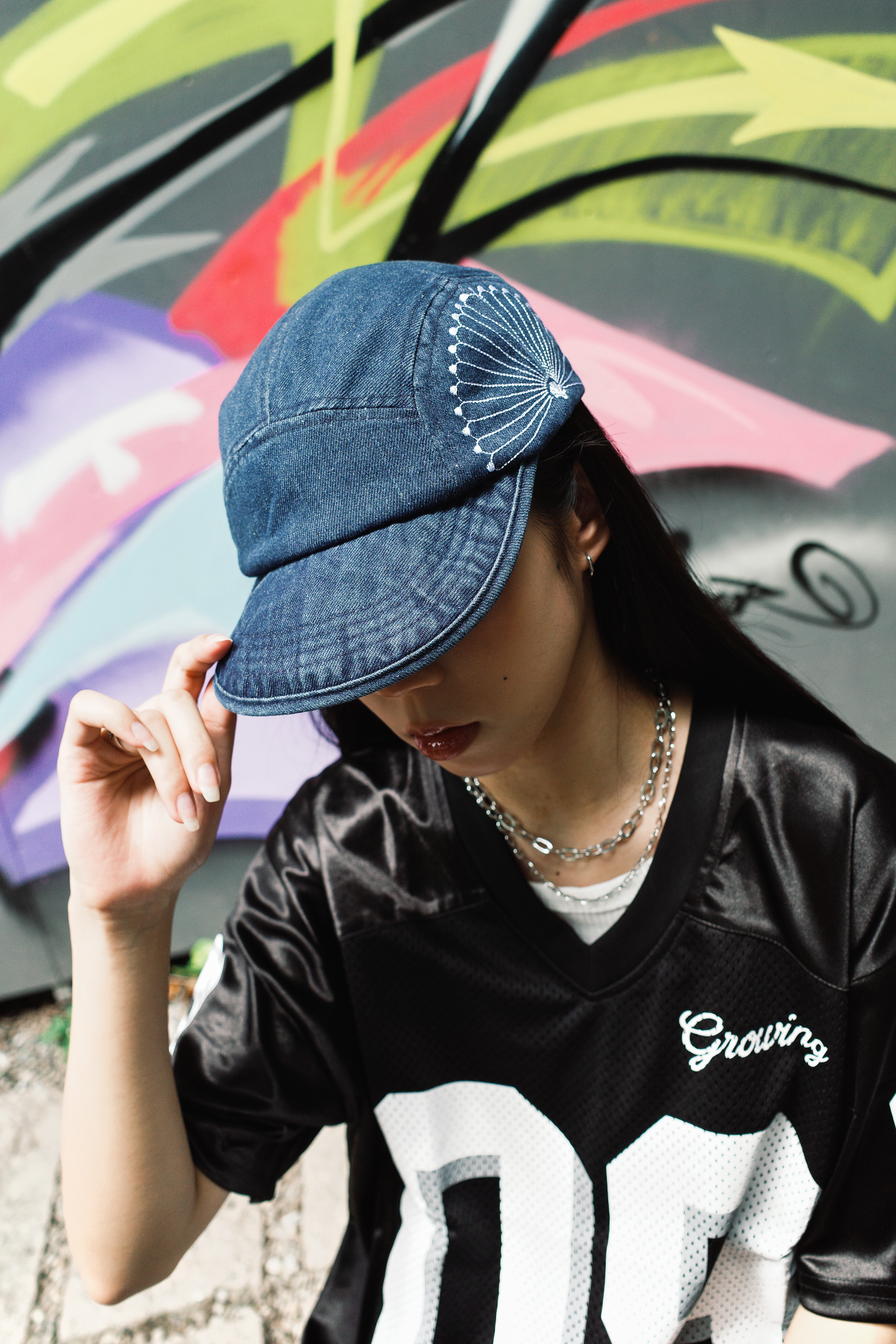 『Always_Good』藍染 菊花刺繡 五分割帽