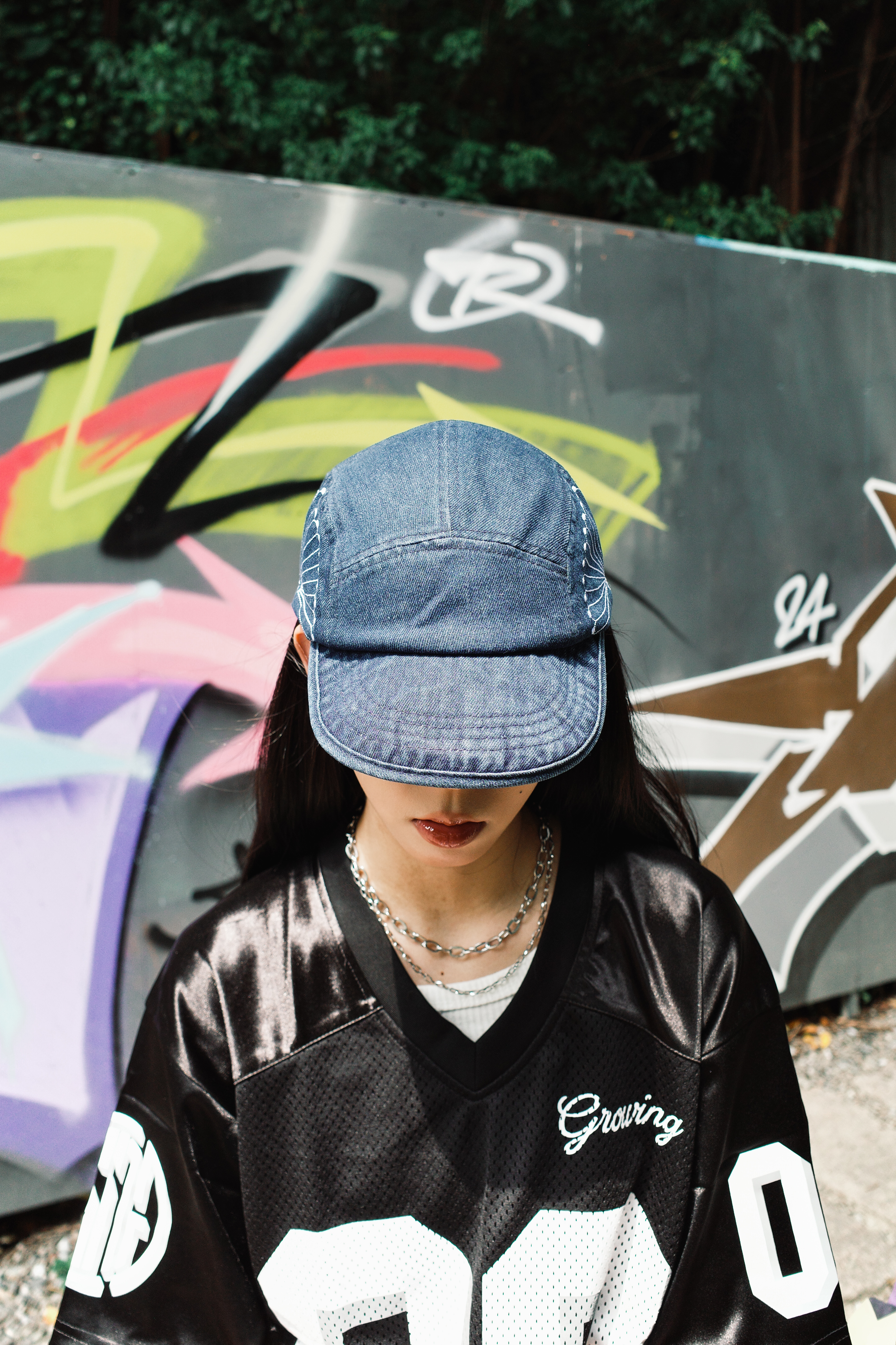 『Always_Good』藍染 菊花刺繡 五分割帽