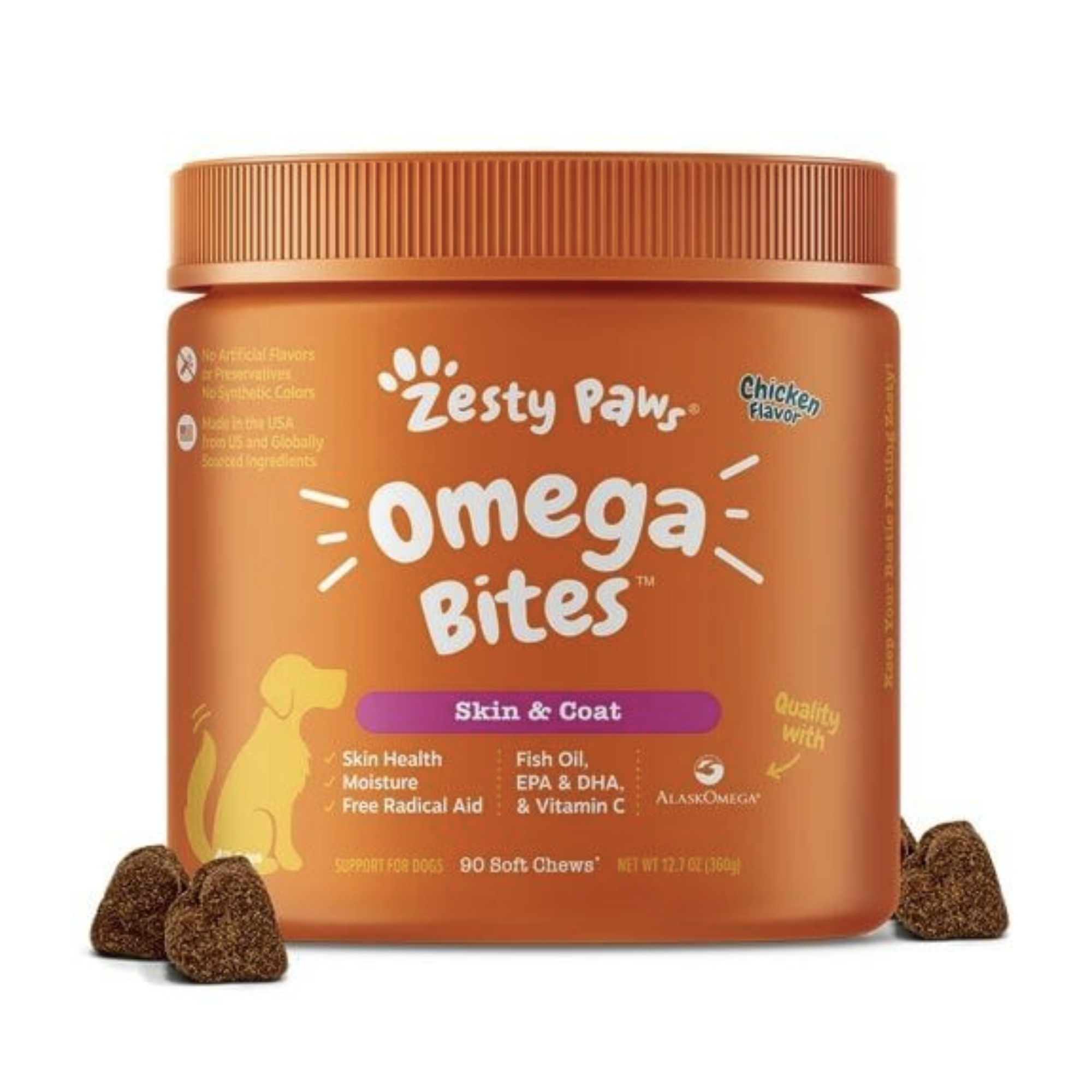 Zesty Paws - 犬用皮膚健康 - 奧米加補充咀嚼片(雞肉味 )90片