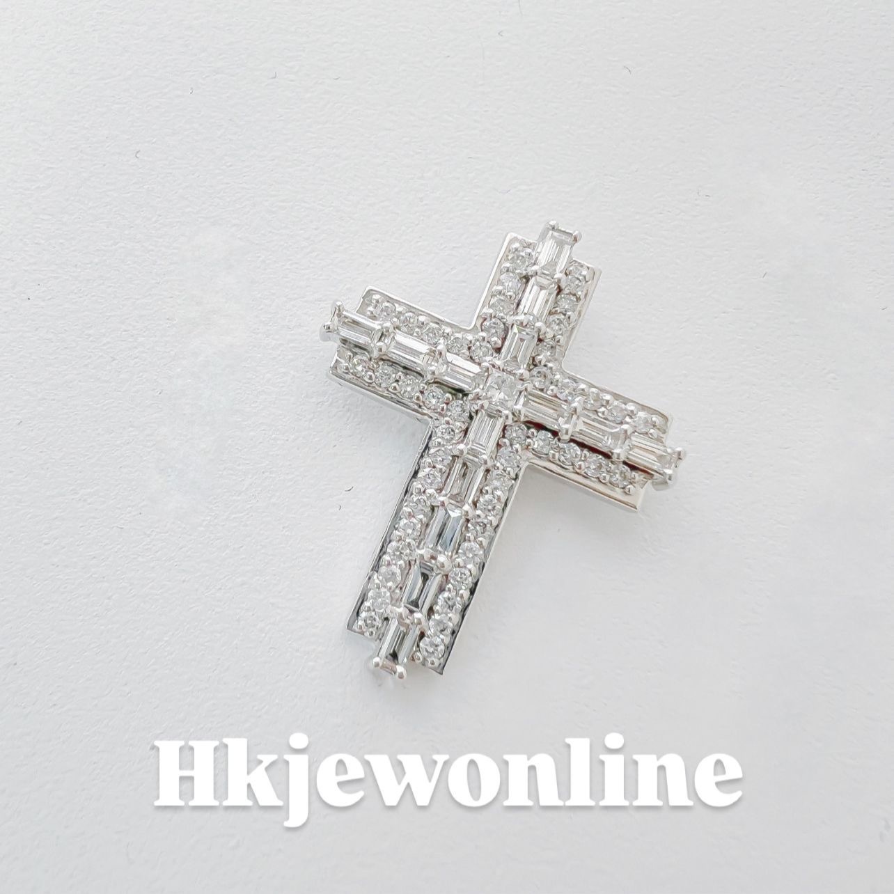 18K White Gold Diamond Cross Pendant ( Chain Not Included )