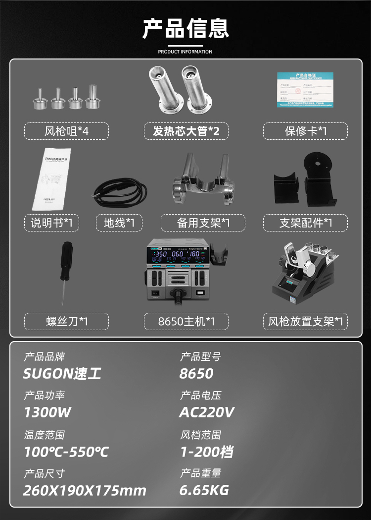 SUGON速工新款3MOED-8650熱風槍 工業級高功率手機維修CPU拆焊台