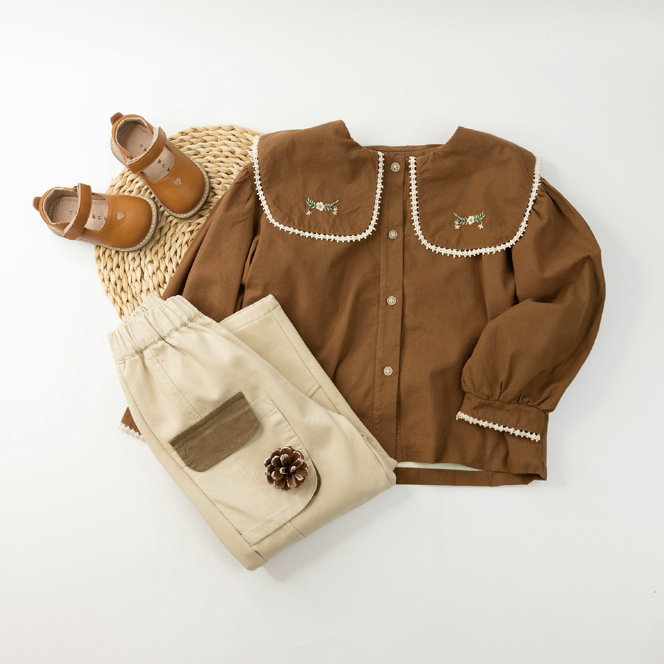 【H35710】對稱口袋設計內刷毛休閒褲