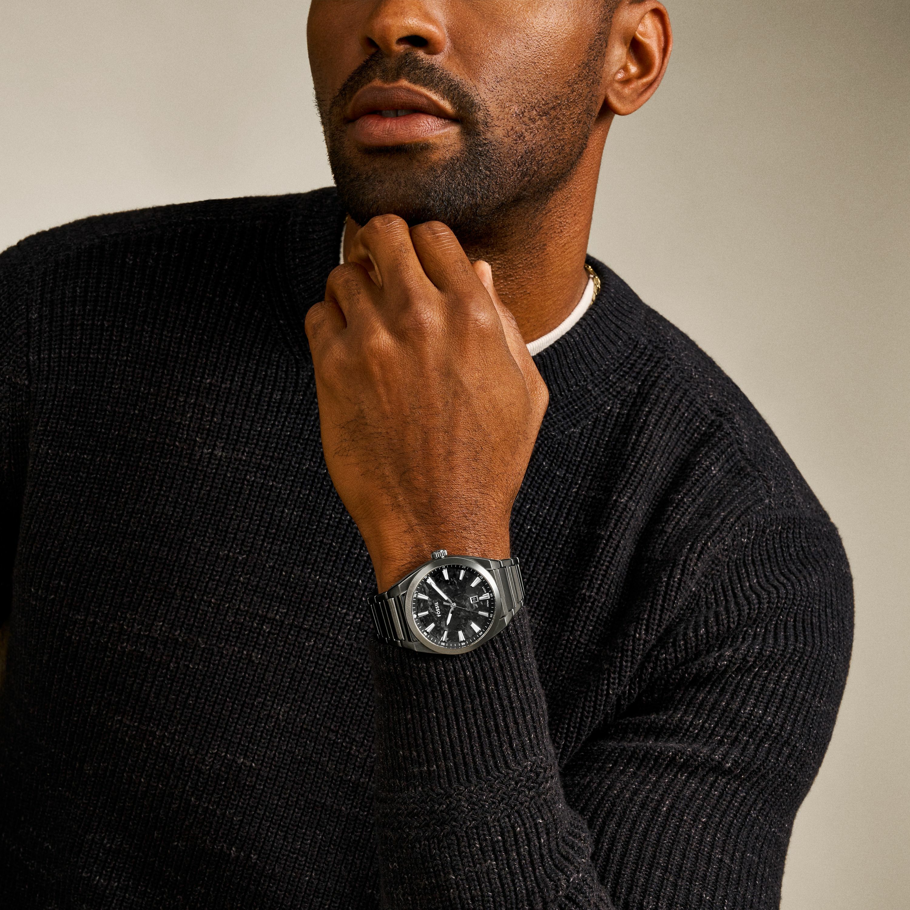 Everett 極簡礦黑手錶 鐵灰色不鏽鋼鍊帶 42MM FS6075