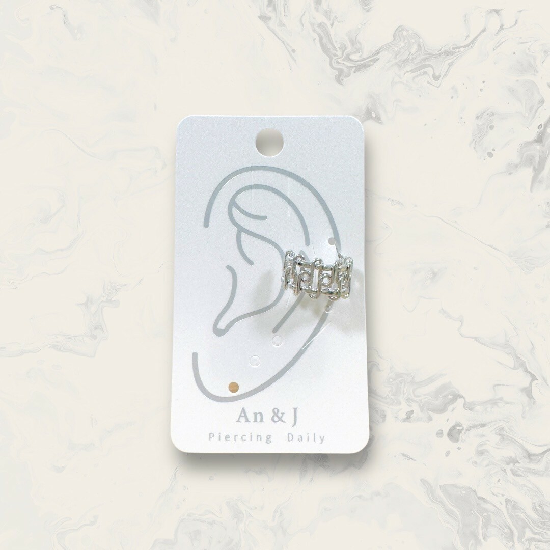 韓國直送耳骨夾 寬版簍空雙排曲線編織 鍍白金