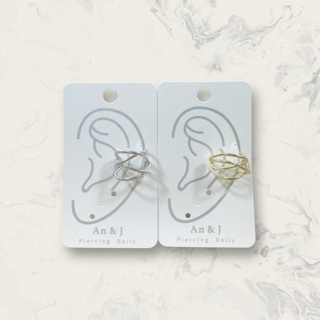 韓國直送耳骨夾 寬版四線交叉