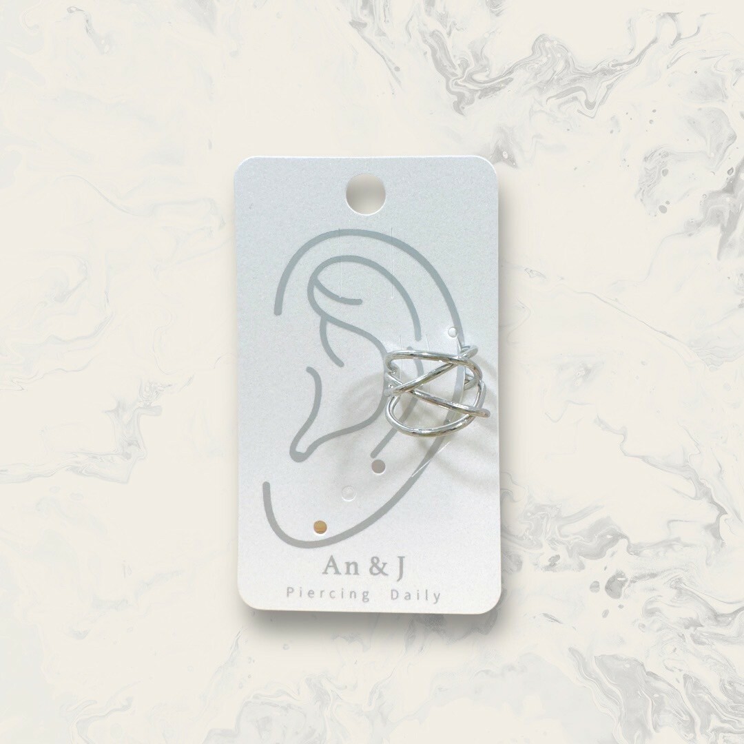 韓國直送耳骨夾 寬版四線交叉