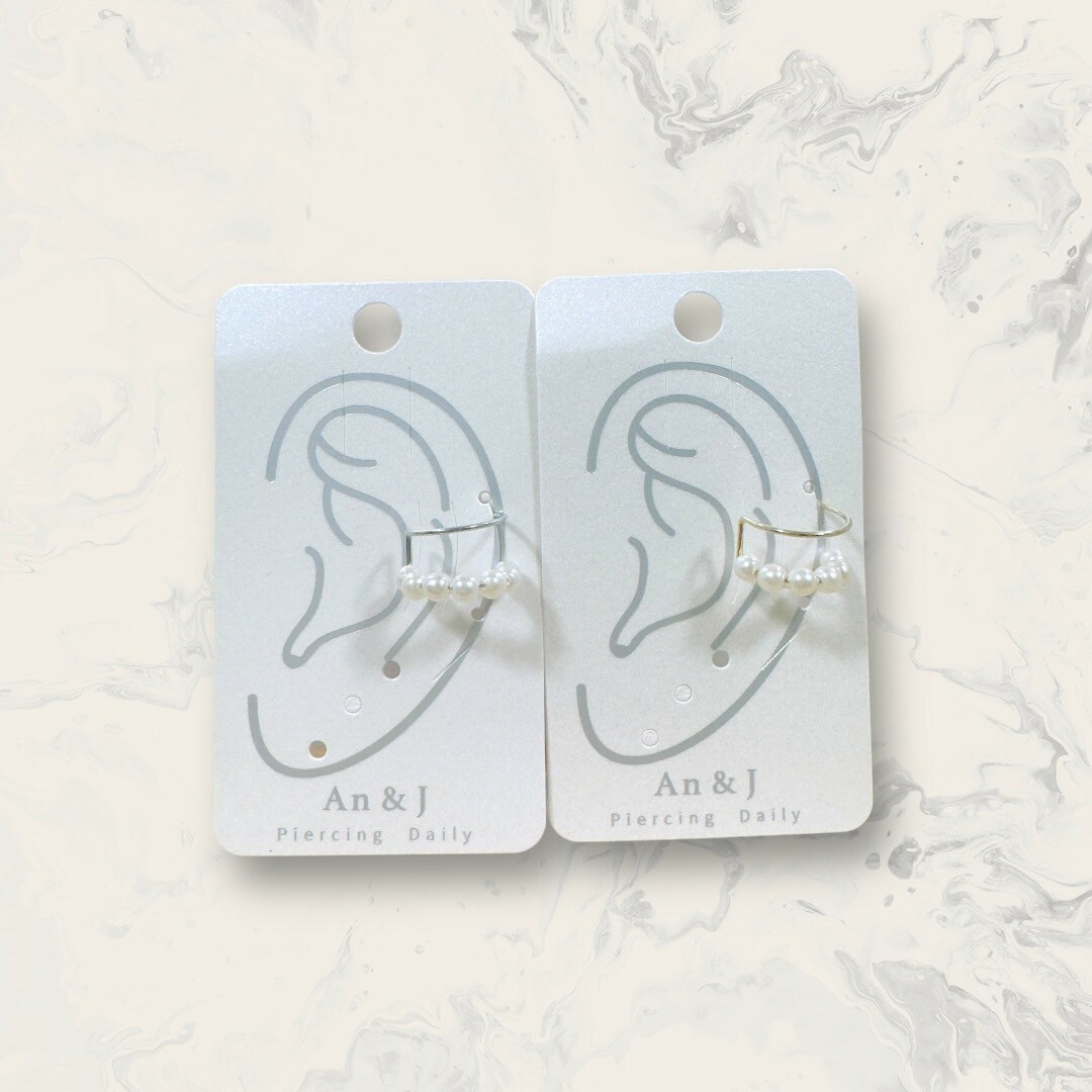 韓國直送耳骨夾 雙線 排列珍珠+素線