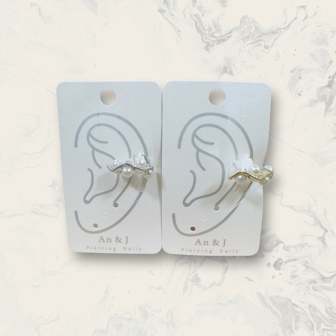 韓國直送耳骨夾上下排列珍珠中波浪圈