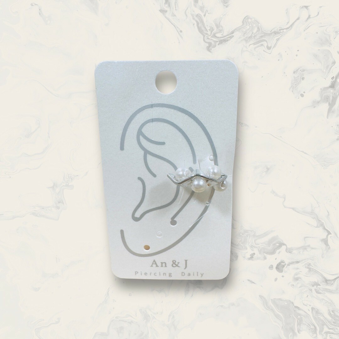 韓國直送耳骨夾上下排列珍珠中波浪圈