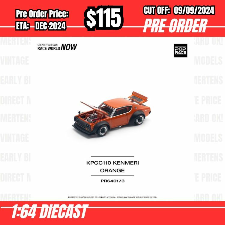 PO-$115 * Pop Rce * 1:64 SKYLINE GT-R V8 DRIFT (KENMERI) ORANGE [OD28/08]