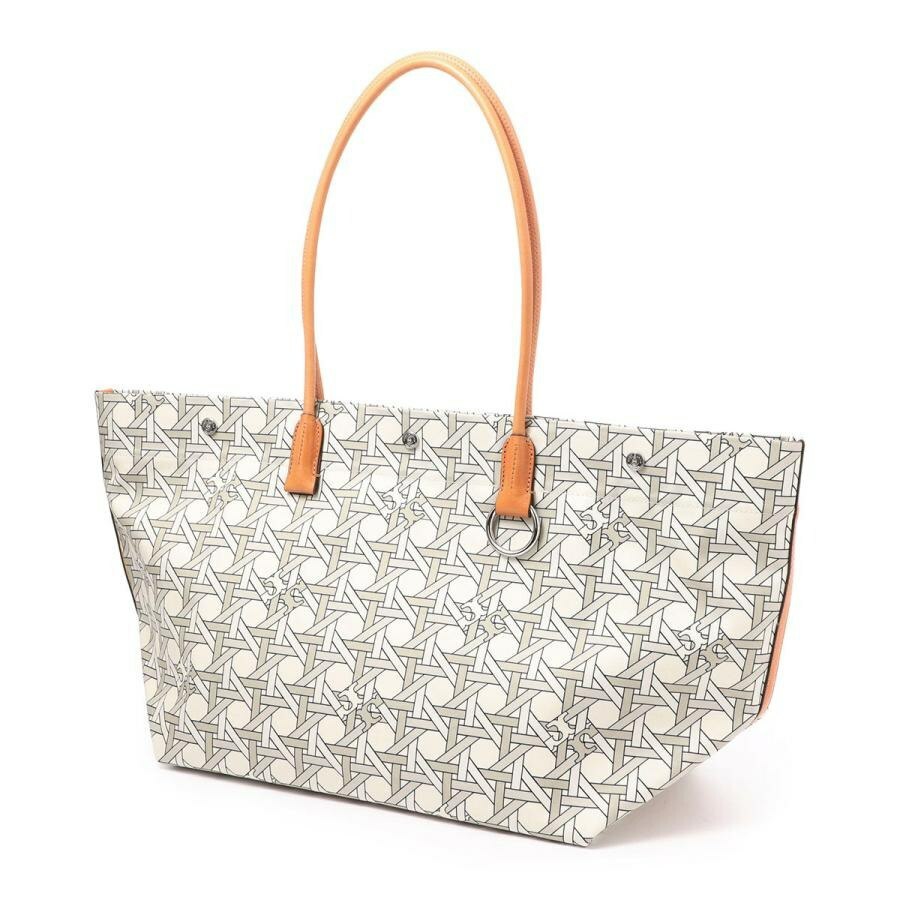 [S] TORY BURCH BASKET WEAVE PRINTED CANVAS TOTE BAG,IVORY, 139623-100 (STB592)