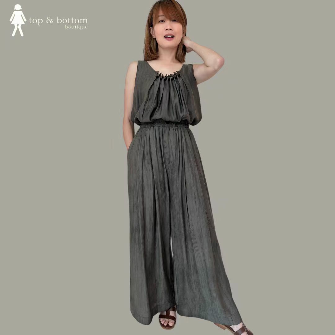 WRINKLED STRAP BLOUSE & PANT SET SUIT (2 PCS)