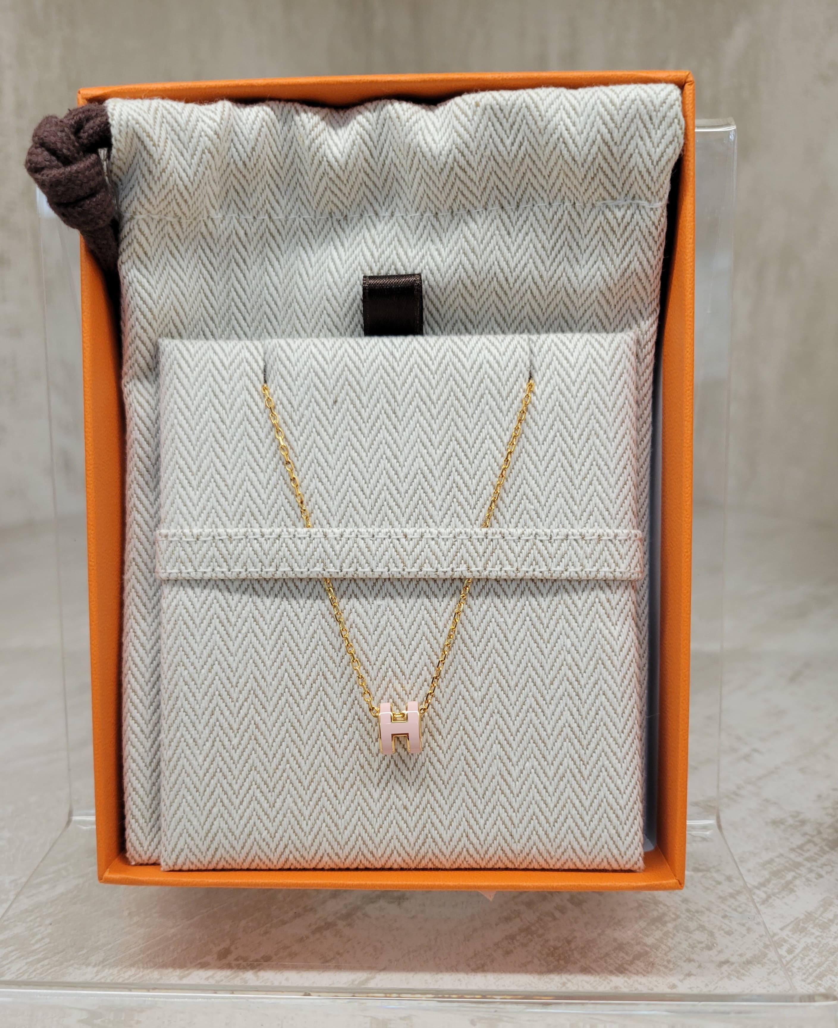 HERMES Mini pop h PENDANT ROSE DRAGEE F  頸鏈 淺粉拼金