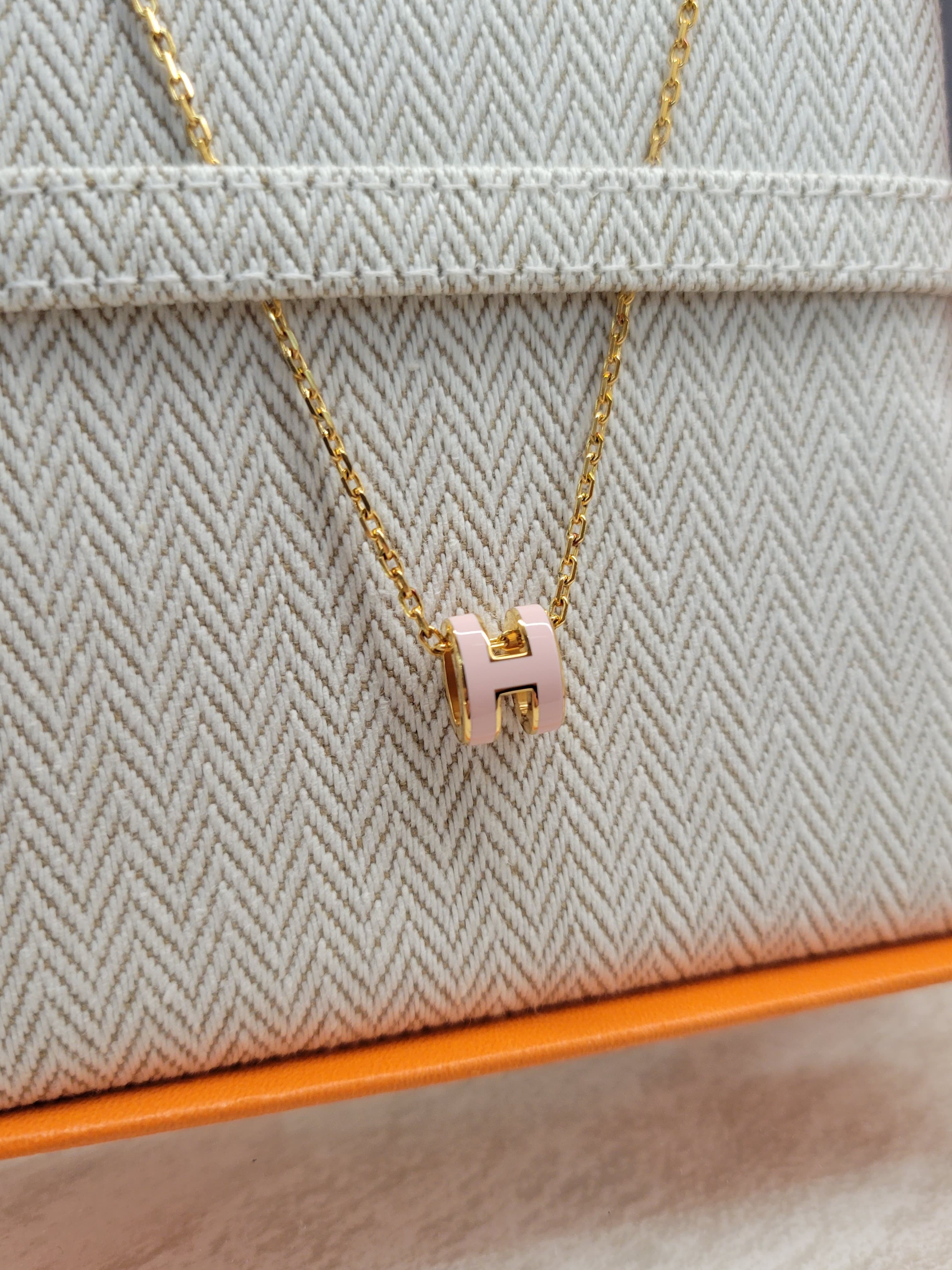 HERMES Mini pop h PENDANT ROSE DRAGEE F  頸鏈 淺粉拼金