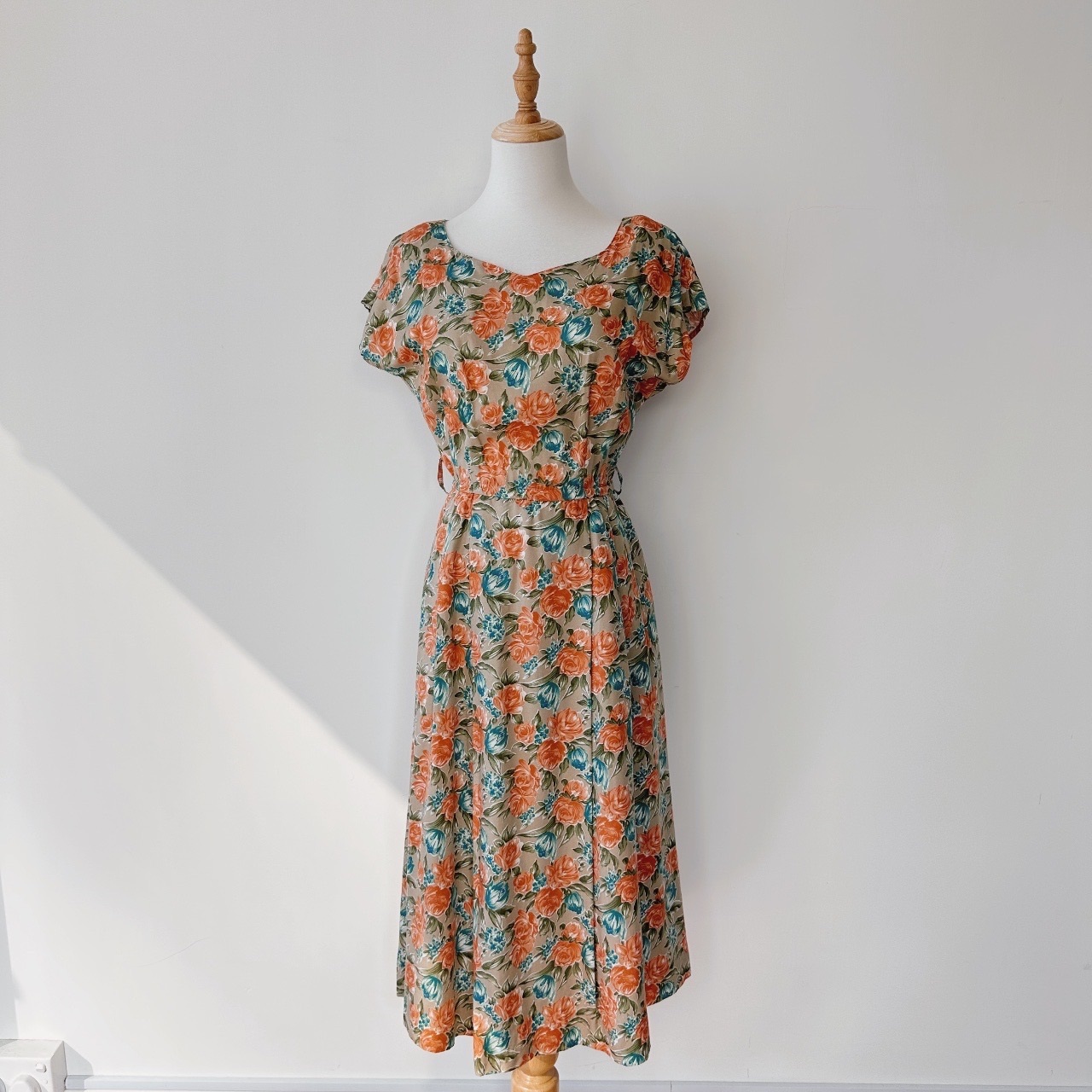 淑女橙玫瑰下午茶古着連身裙