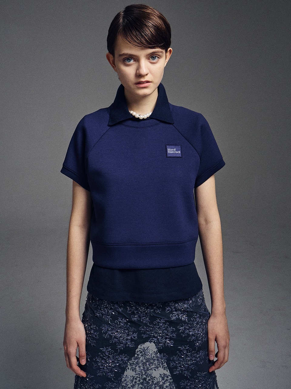 Mardi Mercredi NEOPRENE TOP HALF SLEEVE SQUARE LOGO