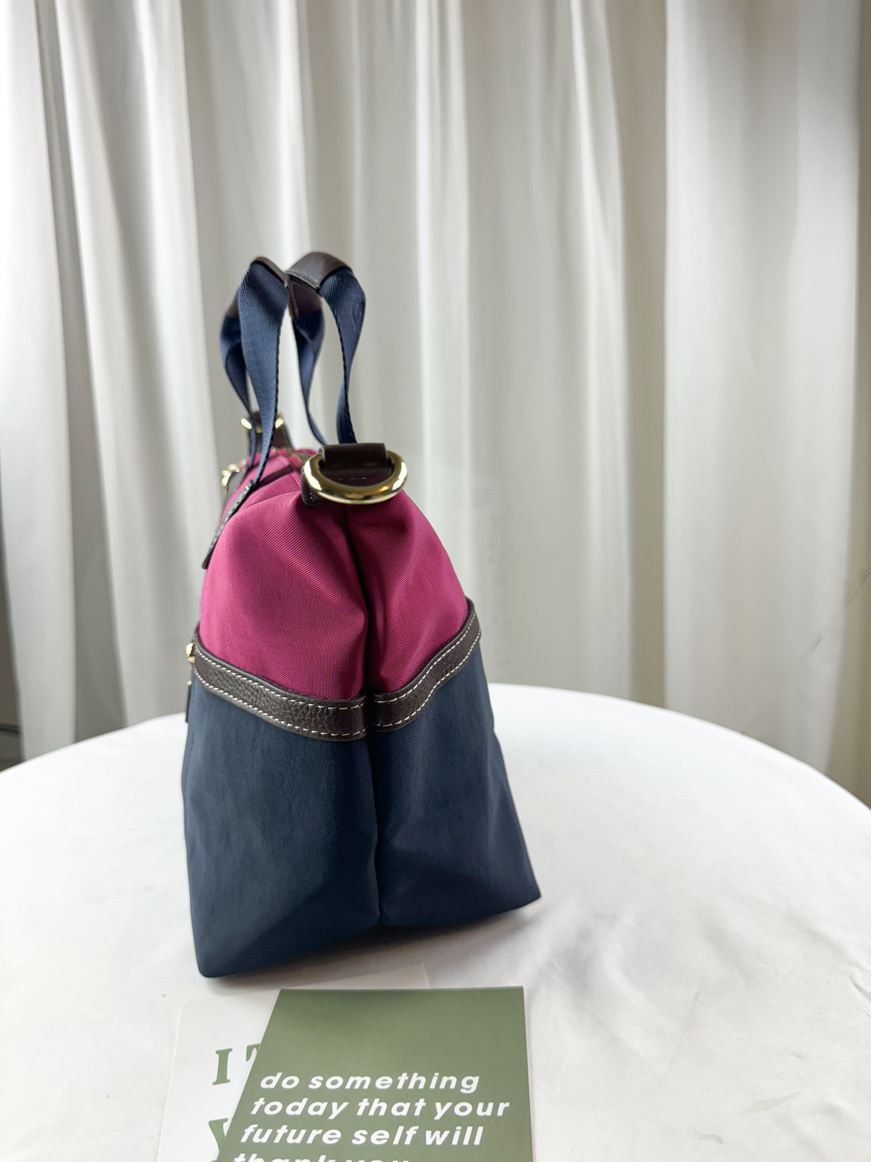 GOODS 藍桃拼色 肯尼布拼接真皮防潑水手提包 / 側背包  #2572