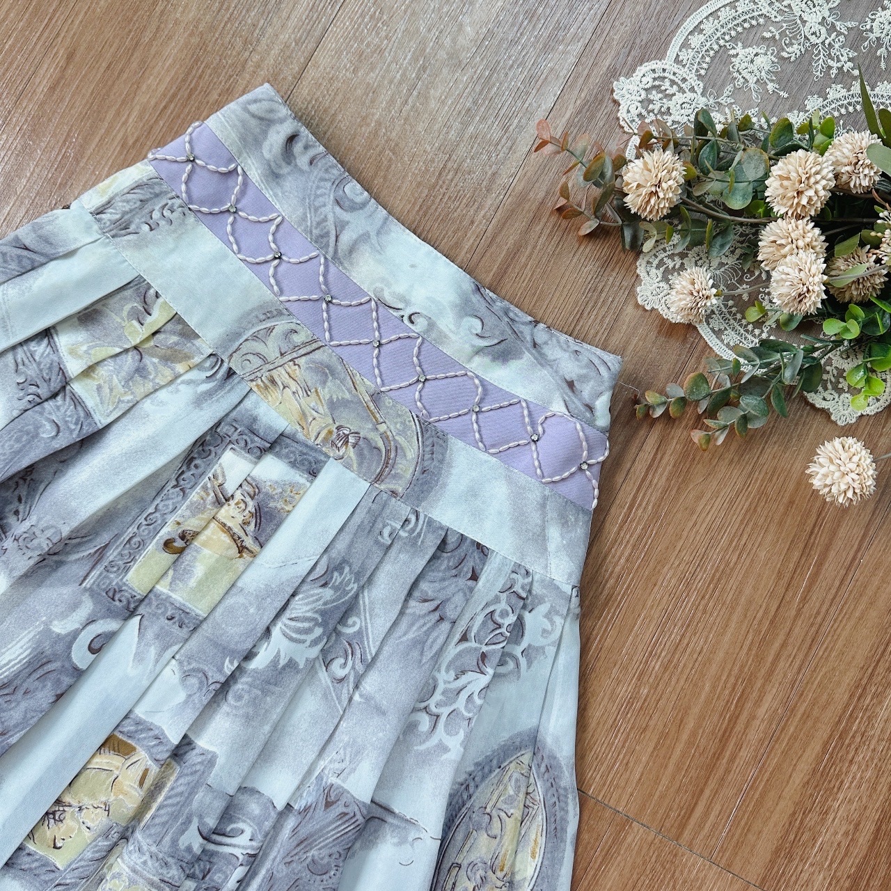 溫柔灰紫巴洛克風古着半裙