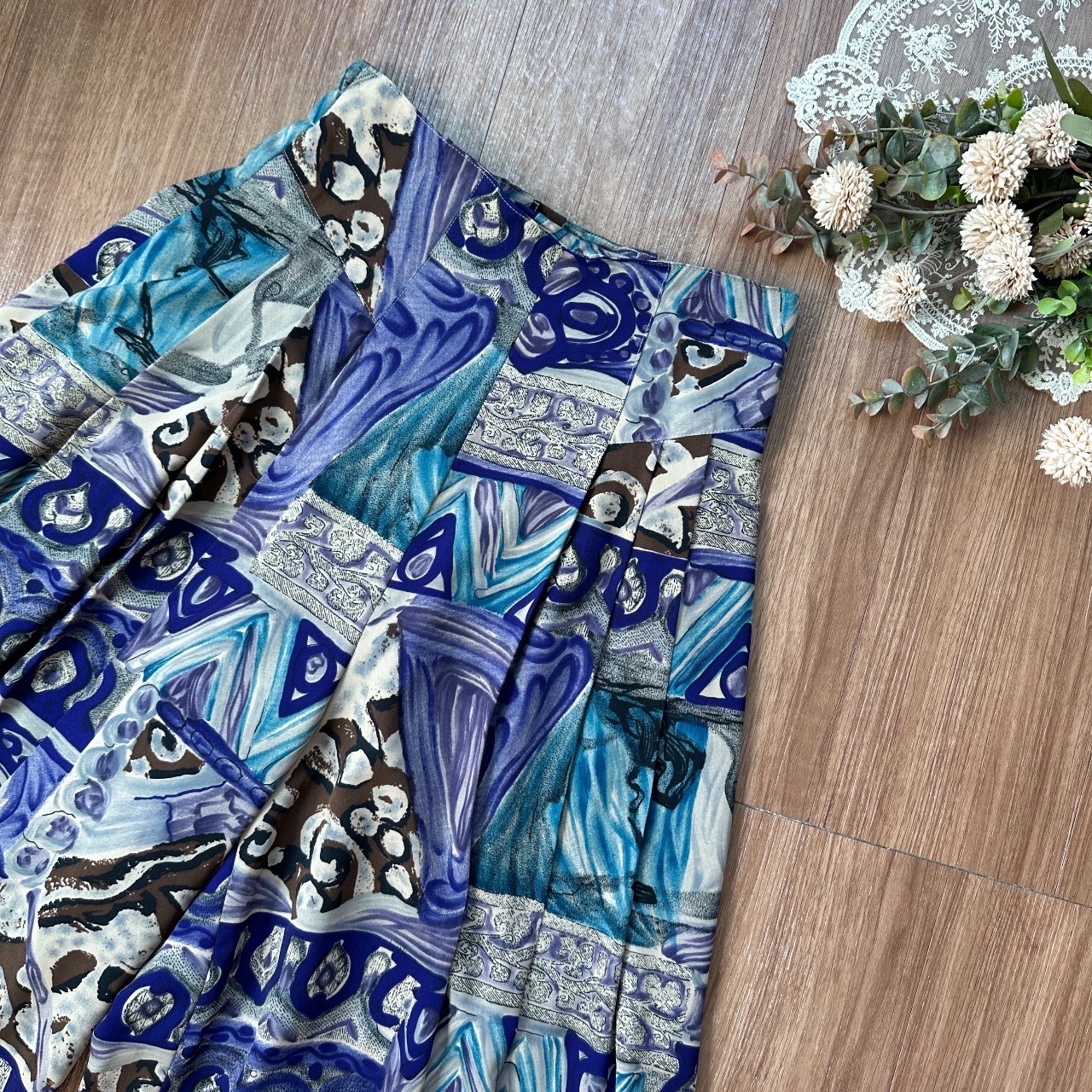 群青塗鴉油畫風高腰古着闊褲