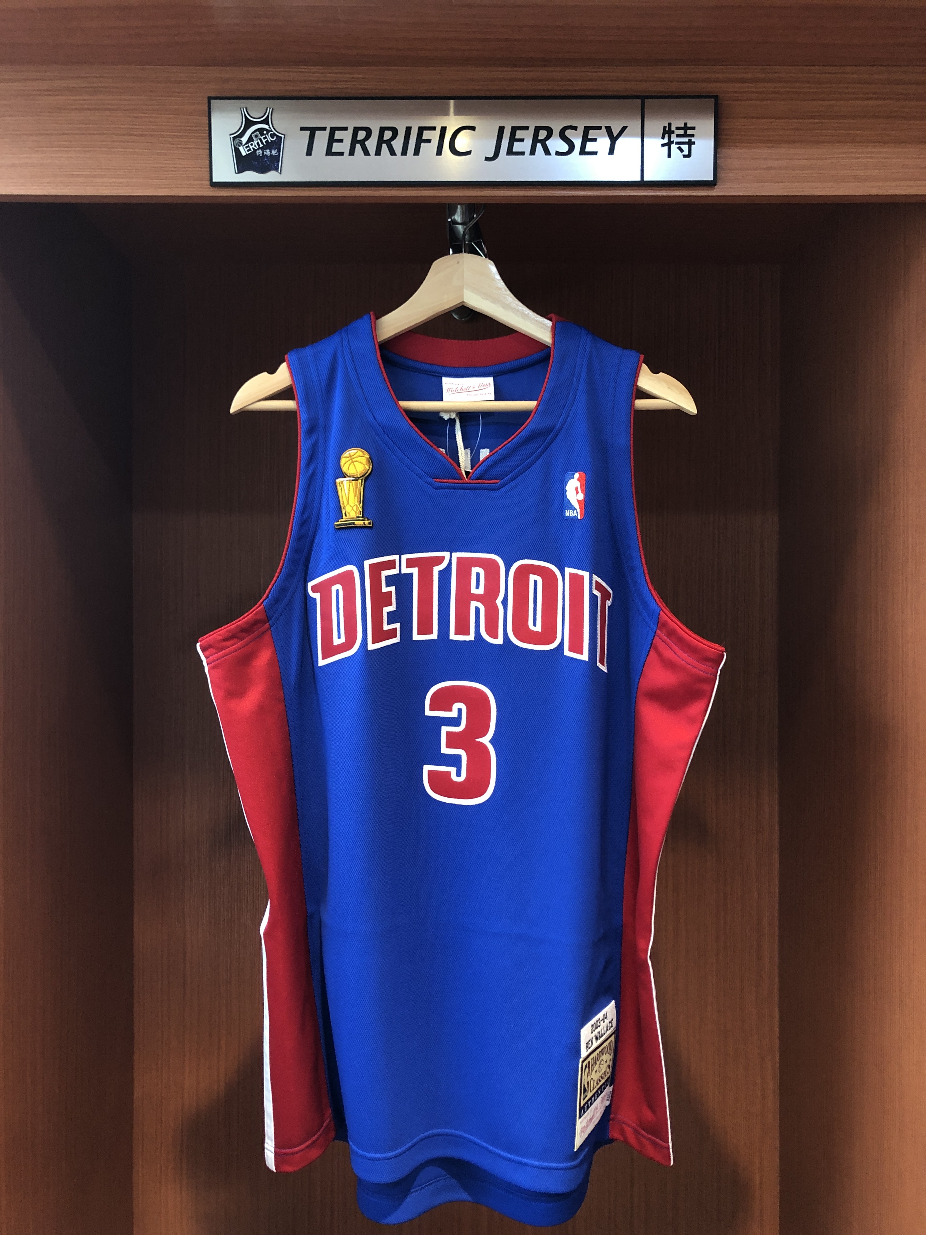 NBA球衣 Ben Wallace 底特律活塞 03-04 金盃藍 M&N Authentic 球員版 電繡 全新