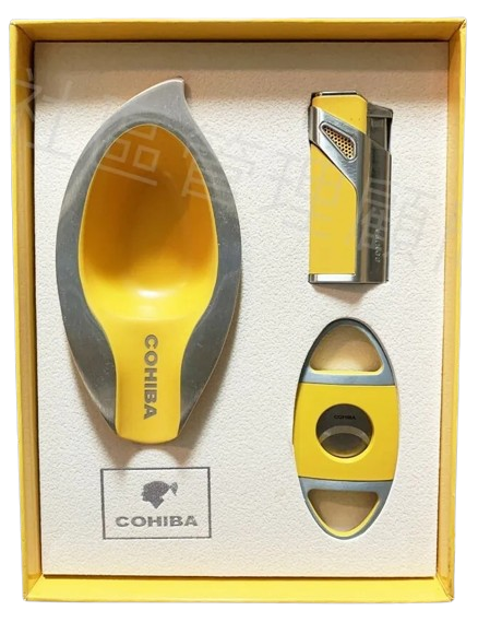 【雪茄用】經典金屬款/三色款式 雪茄三件式禮盒(打伙機+葉形煙灰缸+雪茄剪)  禮盒 #送禮