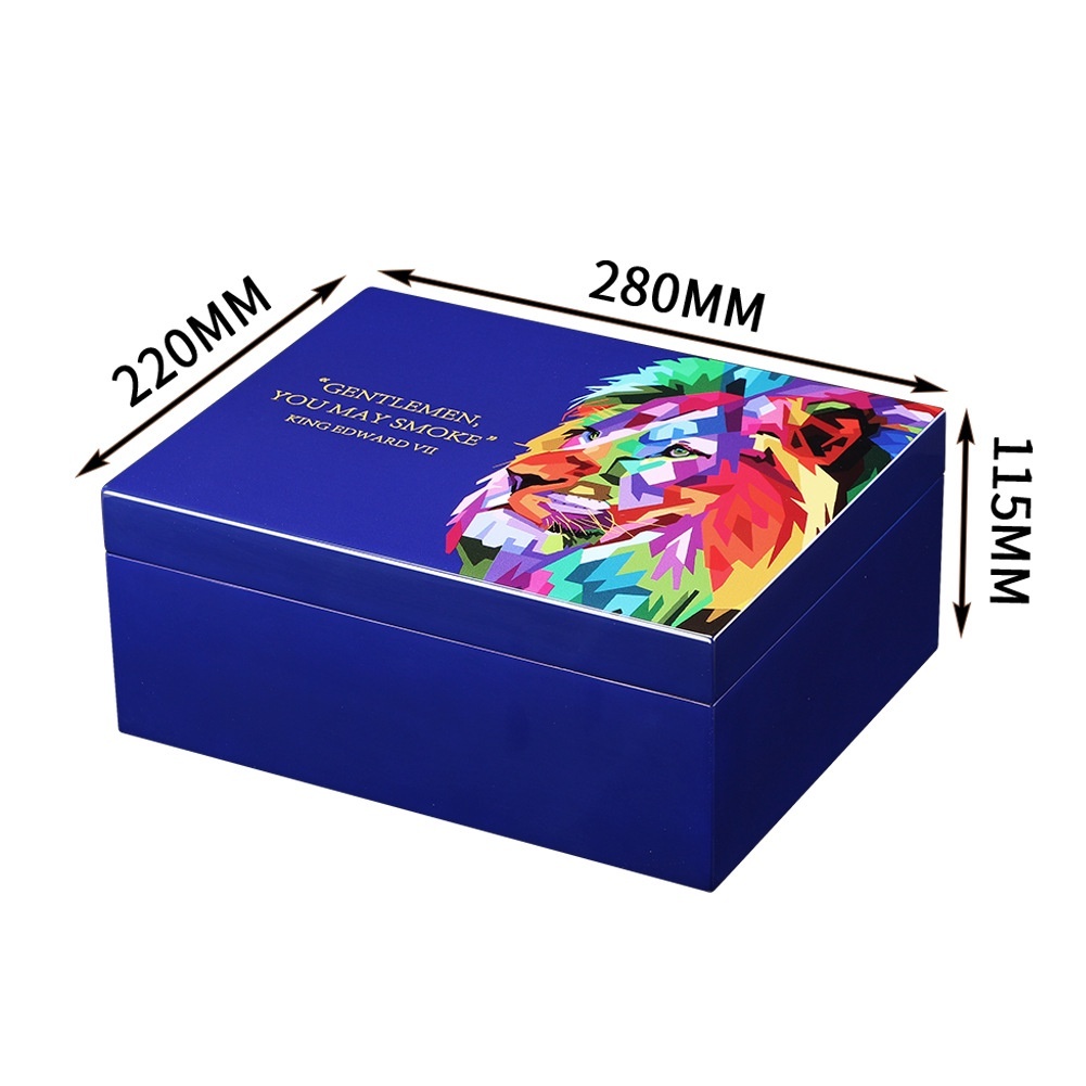 【雪茄保濕盒】魯賓斯基 幻彩炫獅設計、鋼琴烤漆質感、雪松木雪茄保濕盒/雪茄盒 #金屬合頁 #電子溼度計 #加濕器