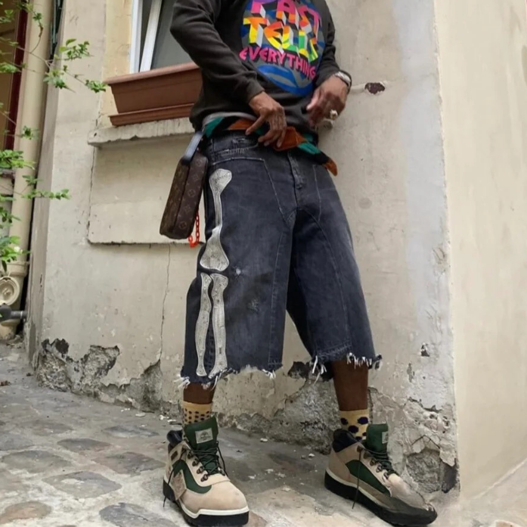 【NICE 歐美日韓代購】24SS KAPITAL 日系潮牌🔥平田和宏 骷髏系列 破壞風牛仔短褲 五分褲 復古