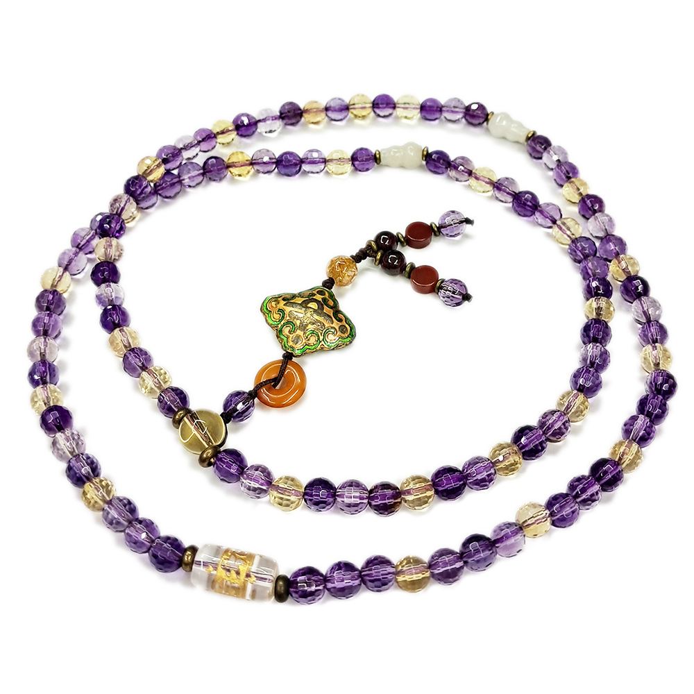 金如意{琺瑯}&紫黃晶{晶鑽}108念珠6mm【十方】150011