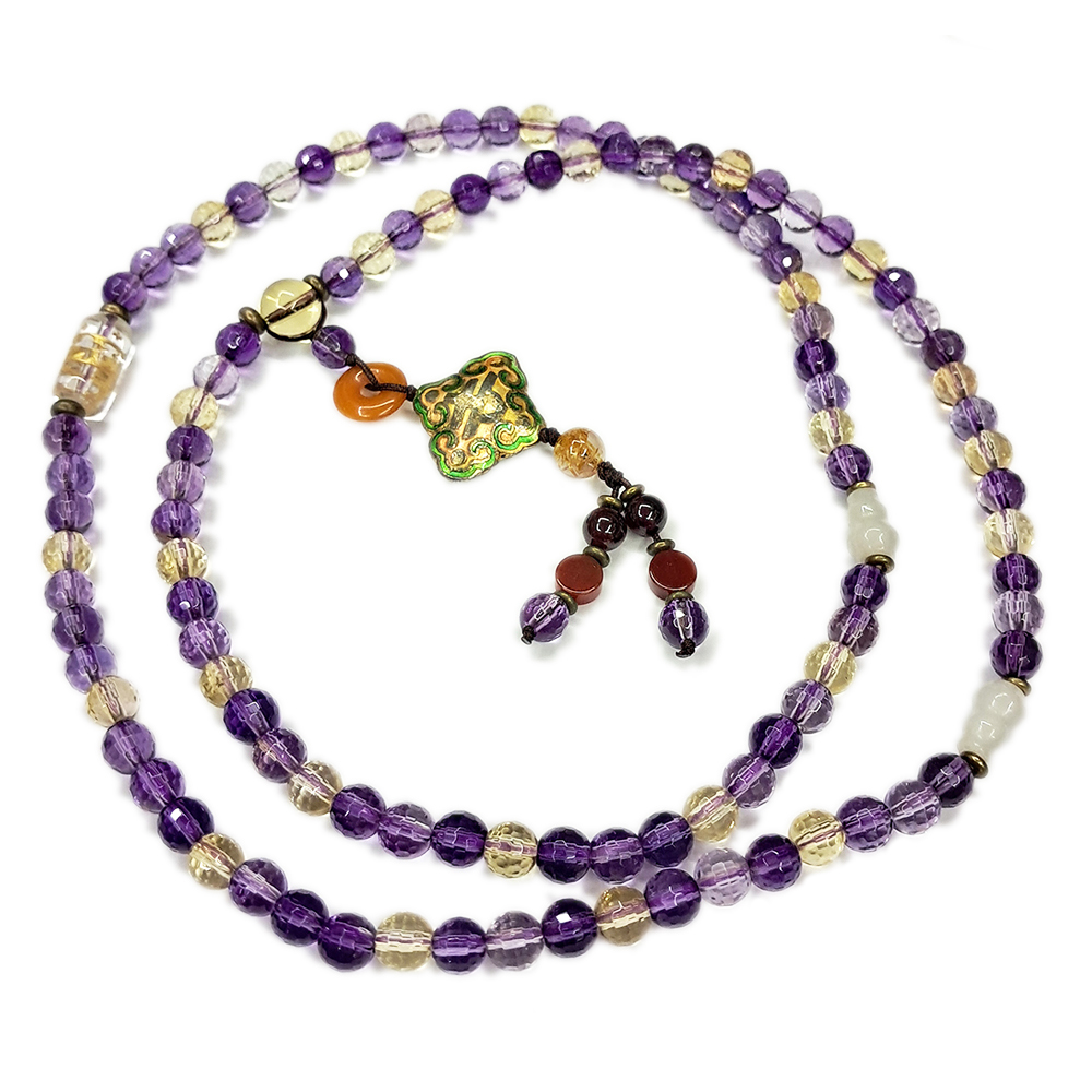 金如意{琺瑯}&紫黃晶{晶鑽}108念珠6mm【十方】150011