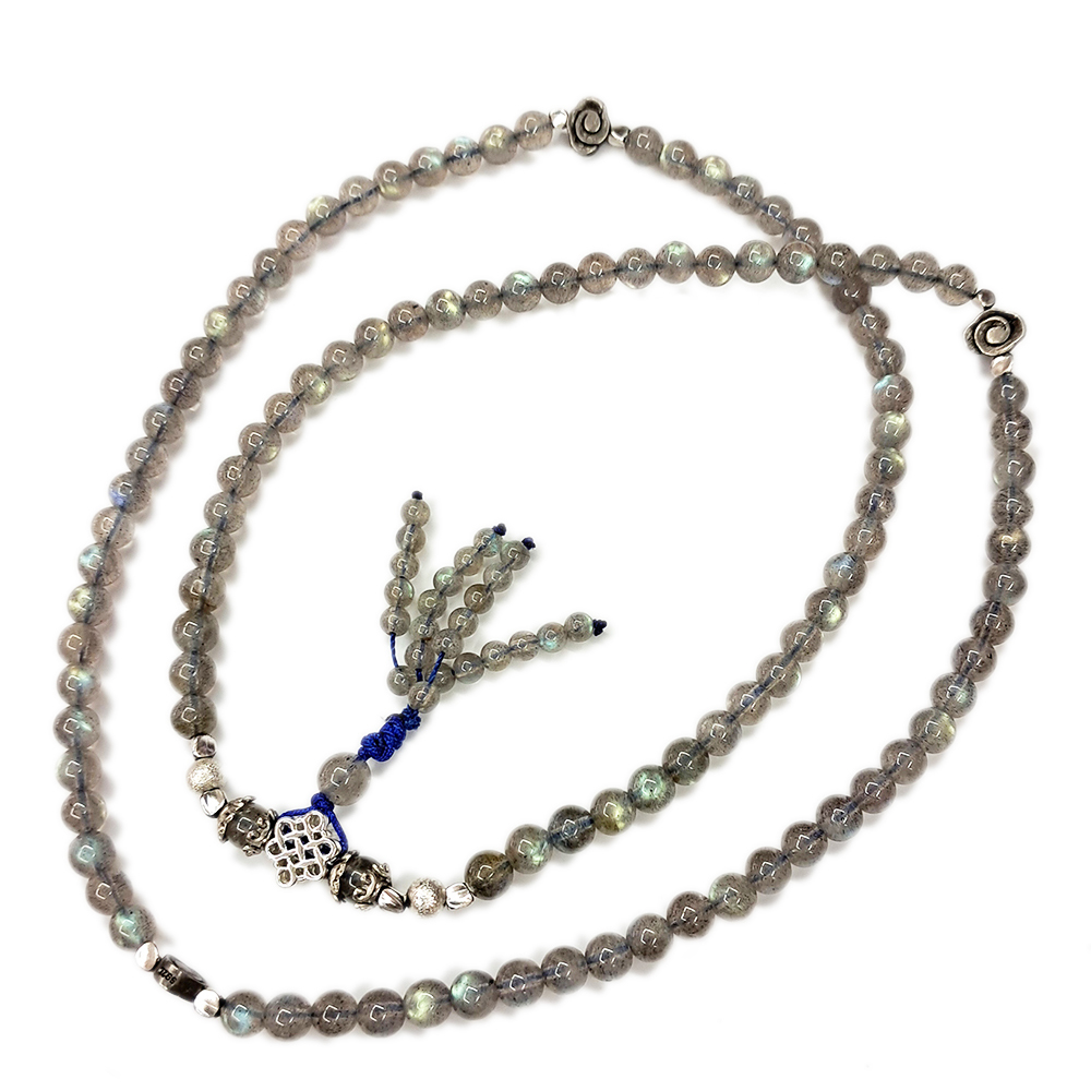 吉祥結{純銀}+拉長石108念珠6mm【十方】141579