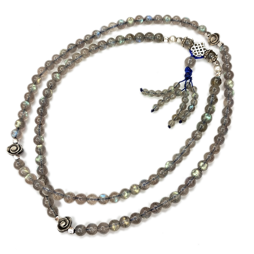 吉祥結{純銀}+拉長石108念珠6mm【十方】141579