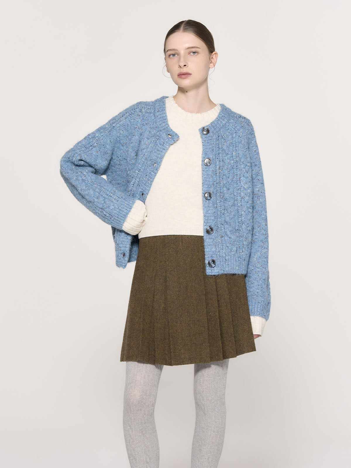 [GENERAL IDEA] WOOL DUST CABLE CARDIGAN