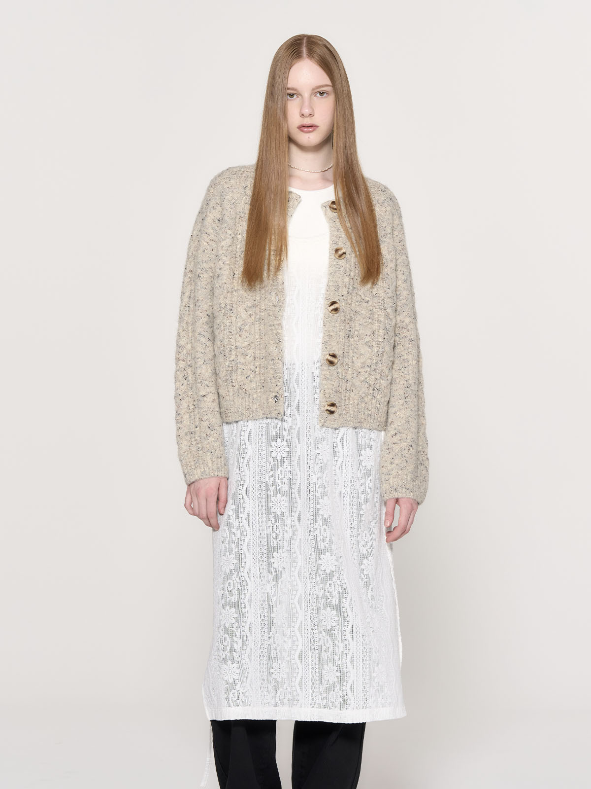 [GENERAL IDEA] WOOL DUST CABLE CARDIGAN