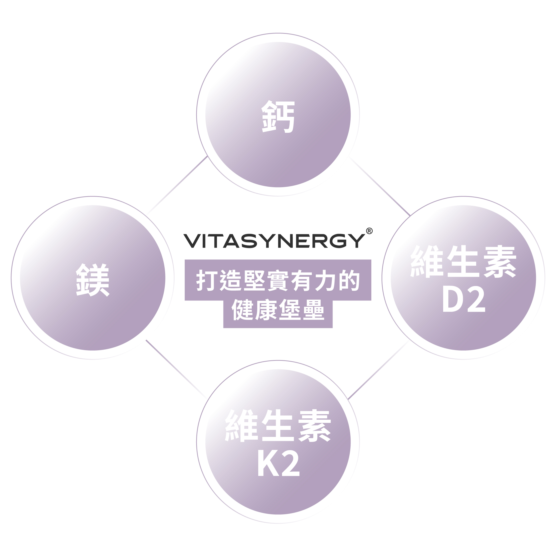 VITASYNERGY®營養加乘配方鈣、鎂、維生素D2 與 K2