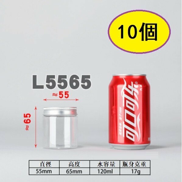 Hot style (10 pieces) plastic food jars with aluminum lids (L5565-17g diameter 5.5*height 6.5cm/thick/mini size)