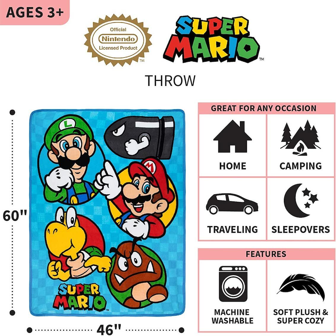 美國 Super Mario 超柔軟毛絨毯