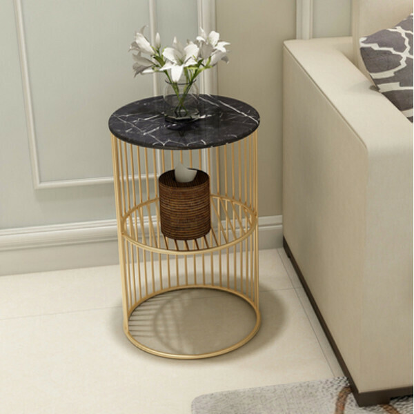 Popular round imitation marble coffee table bedside table simple modern sofa side table corner table home Nordic multi-layer metal table (imitation marble 30x30x55)