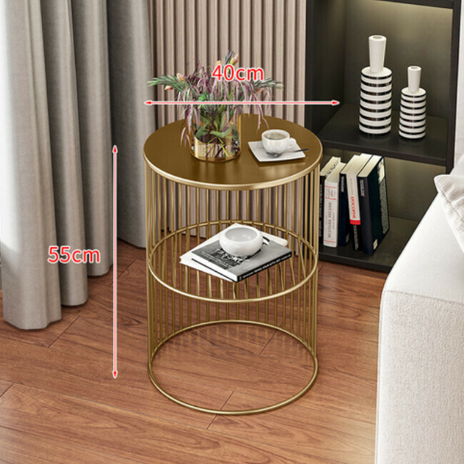 Popular round imitation marble coffee table bedside table simple modern sofa side table corner table home Nordic multi-layer metal table (imitation marble 40x40x55cm D2)