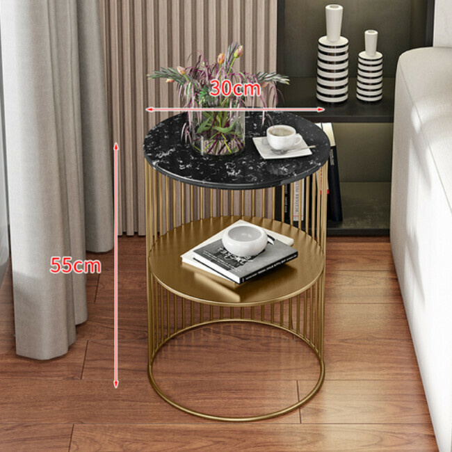Popular round imitation marble coffee table bedside table simple modern sofa side table corner table home Nordic multi-layer metal table (imitation marble 30x30x55cm C1)