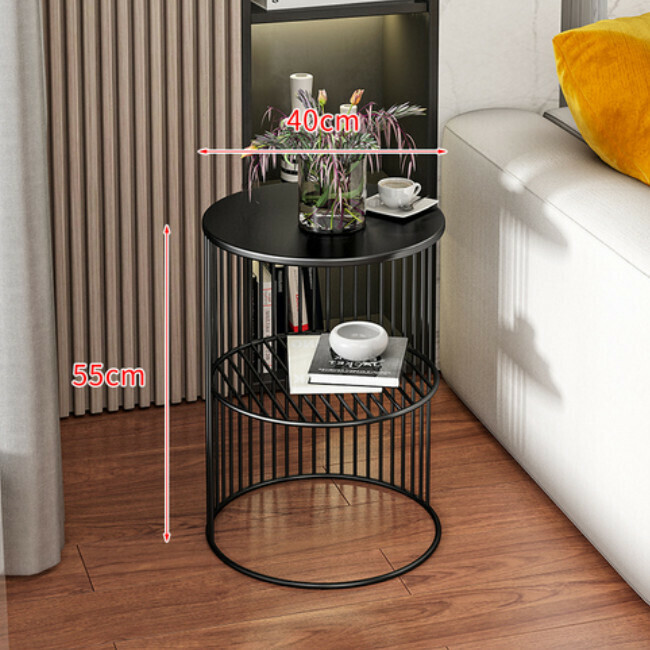 Popular round imitation marble coffee table bedside table simple modern sofa side table corner table home Nordic multi-layer metal table (imitation marble 40x40x55cm D1)