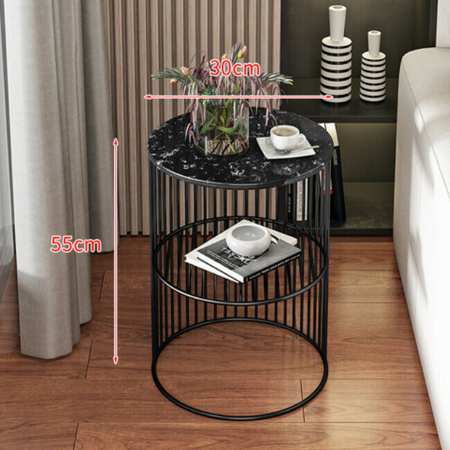 Popular round imitation marble coffee table bedside table simple modern sofa side table corner table home Nordic multi-layer metal table (imitation marble 30x30x55 B3)